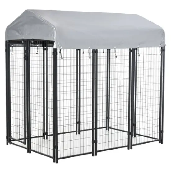 Pawhut Large Outdoor Dog Kennel Steel Fence with UV-Resistant Oxford Cloth Roof & Secure Lock image {7}