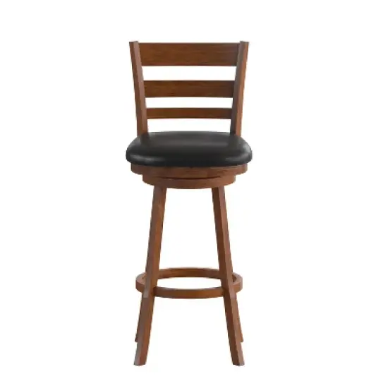 Merrick Lane 30" Classic Wooden Ladderback Swivel Bar Height Stool with Upholstered Padded Seat and Integrated Footrest image {10}