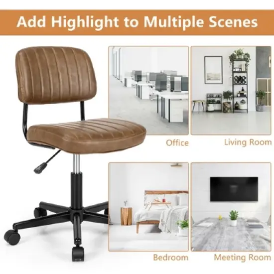 Costway PU Leather Office Chair Adjustable Swivel Task Chair w/ Backrest image {3}