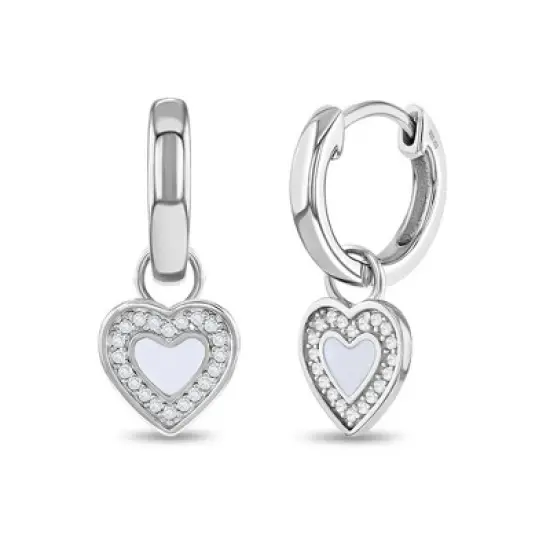 Girl's CZ Heart Dangle Huggie Hoop Sterling Silver Earrings - In Season Jewelry image {5}