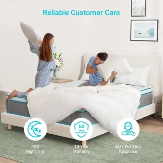 Serweet 8" Breathable Bamboo Charcoal Memory Foam Hybrid Mattress - Medium Firm - Compatible with Platform Bed, Box Spring, or Slat Base image {5}