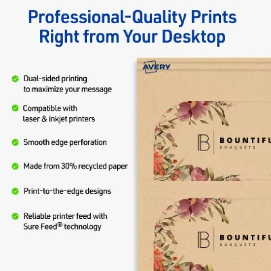 Avery Rectangle Business Cards, 2" x 3-1/2", Kraft Brown, 80 Total image {1}