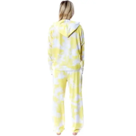 Minions Positive Vibes Tie Dye Womens' Pajama Cropped Hooded Jogger Set Yellow image {1}