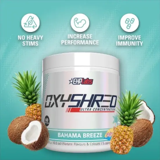 EHPlabs OxyShred Thermogenic Fat Burner - Pre-Workout Powder w/ L-Glutamine, L-Carnitine, Metabolism Booster, Weight Loss, Bahama Breeze, 60 Servings image {3}