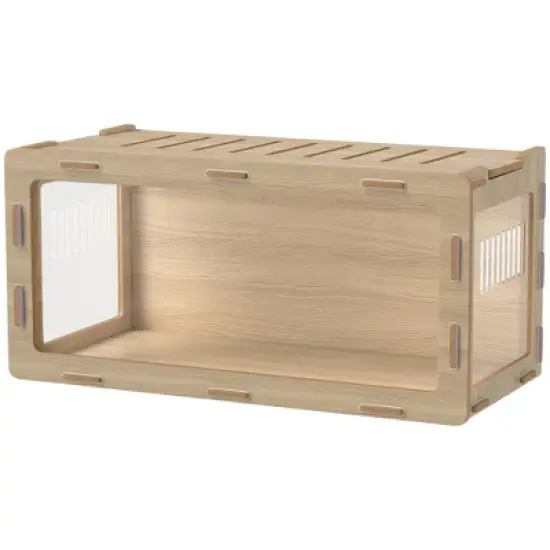 PawHut Hamster Cage, Small Animal Cage with Easy View Acrylic Panels, Air Vents & Openable Roof for Dwarf, Gerbil, Guinea Pig, 39" x 20" x 18.5", Oak image {3}