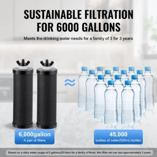 VEVOR Gravity-fed Water Filter System, 2.25G 304 Stainless-Steel Countertop Water Filtration System, Reduces Lead and up to 99% of Chlorine image {4}