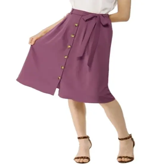Allegra K Women's Button Front Casual High Waist Belted Midi Flare Skirt image {10}