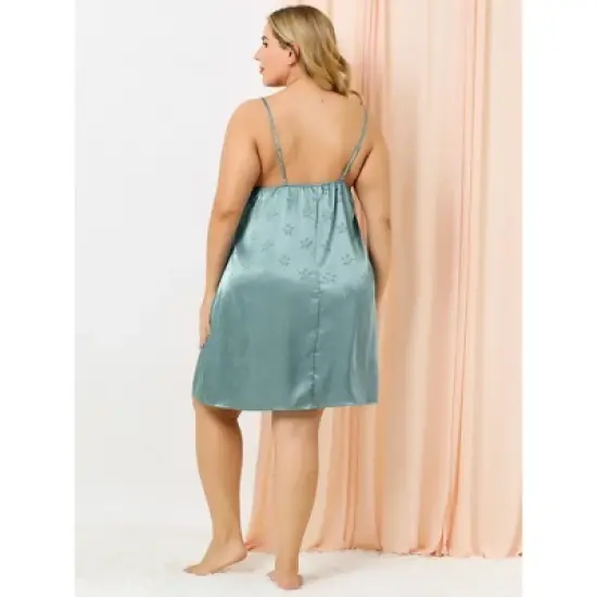 Agnes Orinda Women's Plus Size Satin Star Print  Lace Trim Pajamas Nightgown image {4}