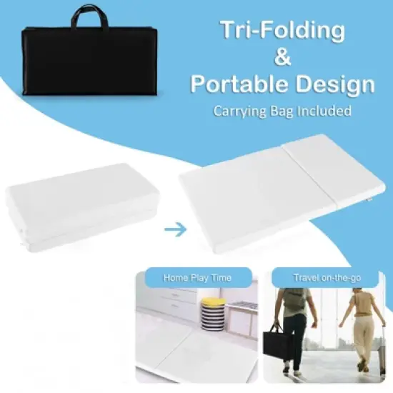 Costway Tri-fold Pack and Play Mattress Topper 38" x 26" Mattress Pad with Carrying Bag image {4}