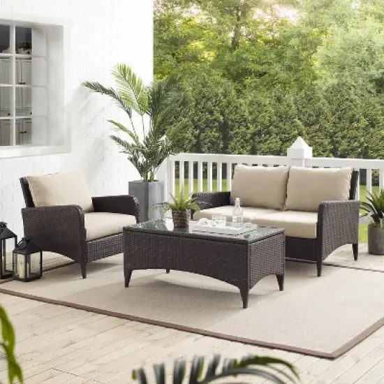 Kiawah 3pc Outdoor Wicker Conversation Set Sand - Crosley image {4}