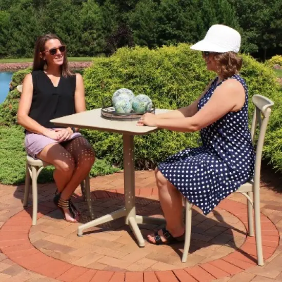 Sunnydaze All-Weather Commercial-Grade Bellemead Indoor/Outdoor Patio Furniture Dining Set with Square Table with Folding Top, Tan, 3pc image {6}