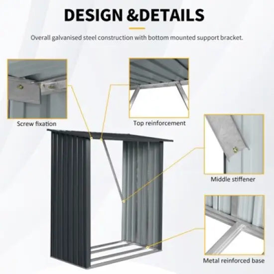 NicBex Outdoor Storage Shed with Roof,Firewood Rack for Backyard Garden Patio Porch,Black image {4}