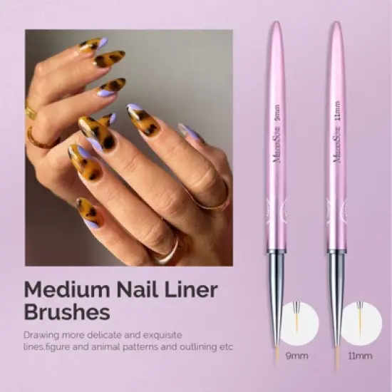 MelodySusie Nail Art Liner Brushes 5Pcs - Rose Gold, Sizes 5/7/9/11/20mm image {3}