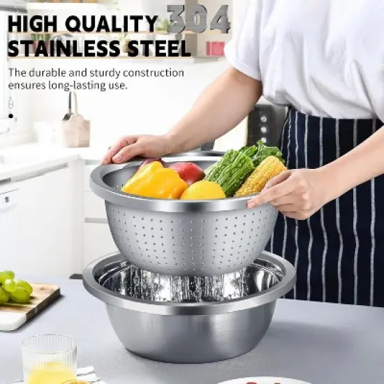 Colander 304 Stainless Steel 3-quart with Mixing Bowls, Dishwasher Safe. (2PC) image {3}