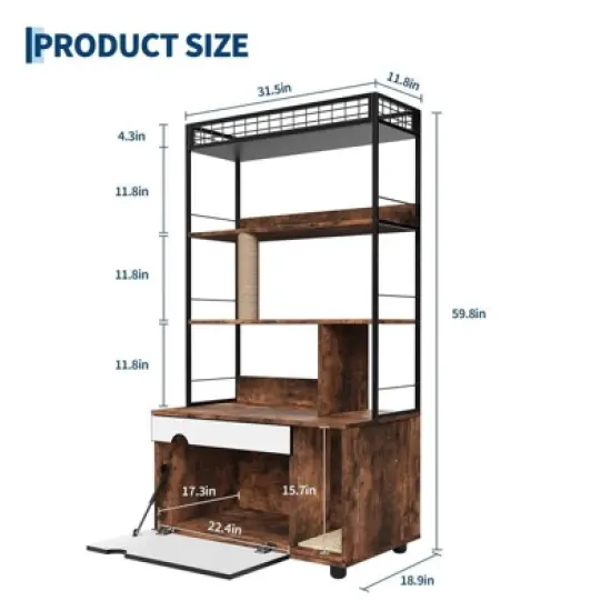 Hidden Cat Litter Box Furniture with Storage Rack, Metal 2-in-1 Pets Furniture with Shelf Corridor Cushioned Mat, Cat Scratching Post image {1}