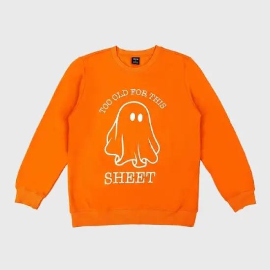 Men's Too Old Sheet Graphic Pullover Sweatshirt - Orange - Halloween image {1}