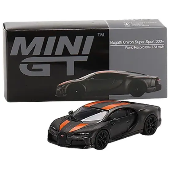 Bugatti Chiron Super Sport 300+ Carbon Gray with Orange Stripes Limited Edition 1/64 Diecast Model Car by True Scale Miniatures image {3}