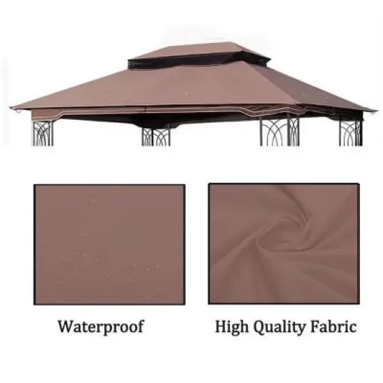 Gulches 10x12 Ft Outdoor Patio Gazebo Replacement Canopy - Double Tiered Roof Top Cover (Frame Not Included) for Gazebo, Brown Color (TOP ONLY) image {3}