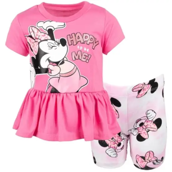 Mickey Mouse & Friends Minnie Mouse Girls Graphic T-Shirt and Shorts Outfit Set Little Kid image {12}