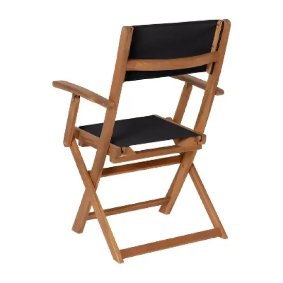 Emma and Oliver Set of Two Weather Resistant All Natural Acacia Wood Folding Bistro Chairs with Armrests and Textilene Mesh Seats and Backs image {8}