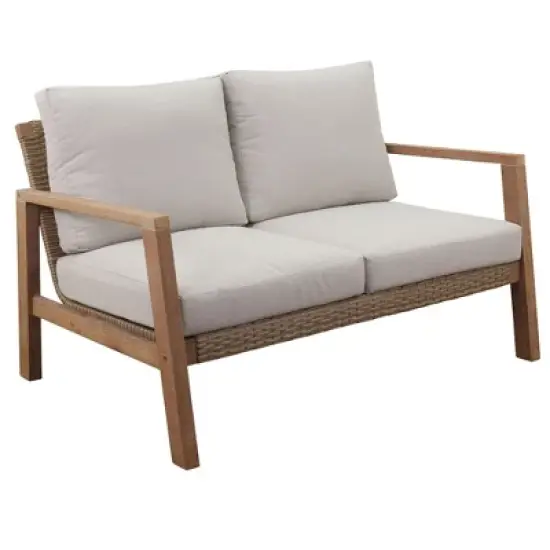 Courtyard Casual Ocean Pointe Loveseat Eucalyptus Wood Frame with Olefin Cushion image {5}