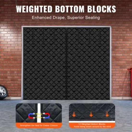 VEVOR Garage Door Screen for Winter, 9x7FT, Garage Door Insulation Kit, Magnetic Thermal Insulated Door Curtain with 300D Oxford Fabric, Black image {5}