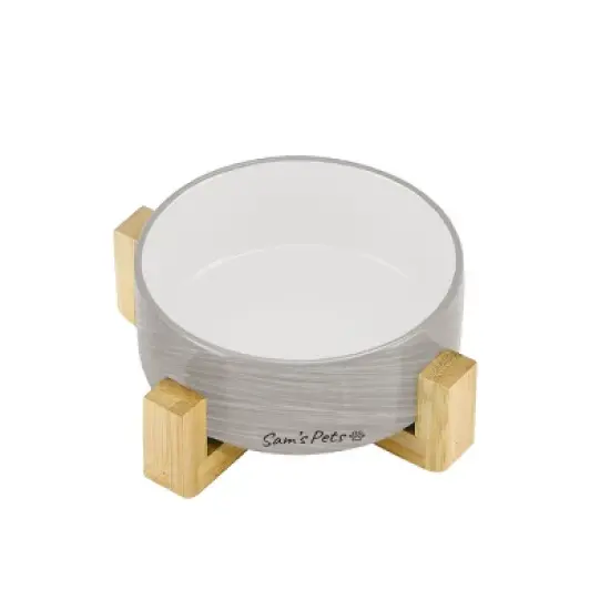 Coco Single Pet Bowl with Wood Stand 5.11 in Light Gray image {1}