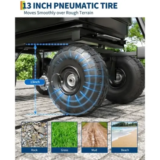 600 Lbs Poly Garden Dump Cart, Camping Beach Wagon w/180&deg; Rotating Handle, Heavy Duty Yard Carts, Quick Release Utility Wheel Barrow Trolley image {2}