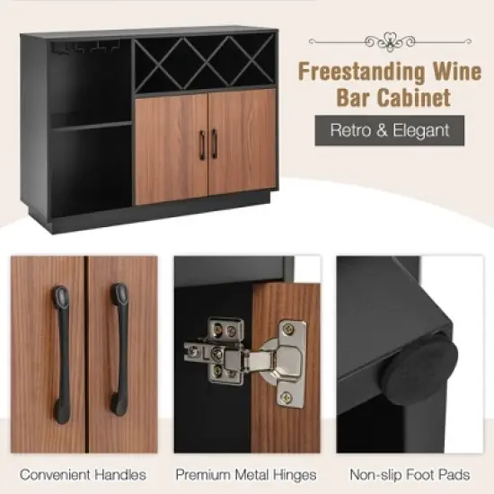 Costway Industrial Wine Bar Cabinet Sideboard Buffet with Glass Holder &  Adjustable Shelf image {8}