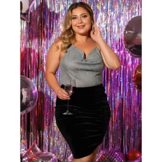 Agnes Orinda Women's Plus Size Glitter Metallic Sequin Party Criss Cross Backless Halter Sleeveless Camisoles image {2}