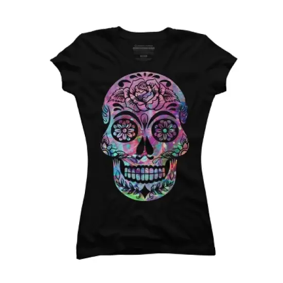Junior's Design By Humans Halloween Sugar Skull By honeytree T-Shirt image {3}