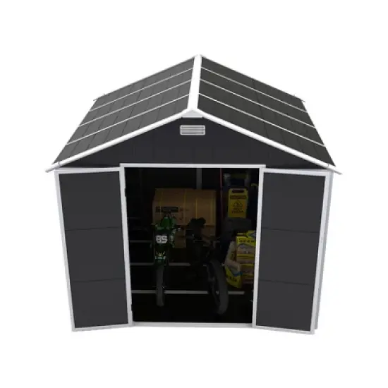 8*8ft resin storage shed, high quality pp material, strong structure, waterproof, rust and UV proof, large storage space,12mm thick pp board,Dark gray image {12}