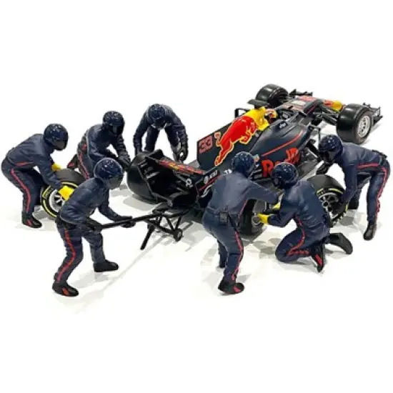 Formula One F1 Pit Crew 7 Figurine Set Team Blue Release II for 1/18 Scale Models by American Diorama image {1}