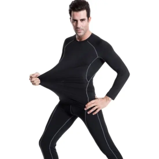 Anna-Kaci Active Men's Long Sleeve Compression Training Shirt with Crew Neck and Contrast Stitching Detail image {3}