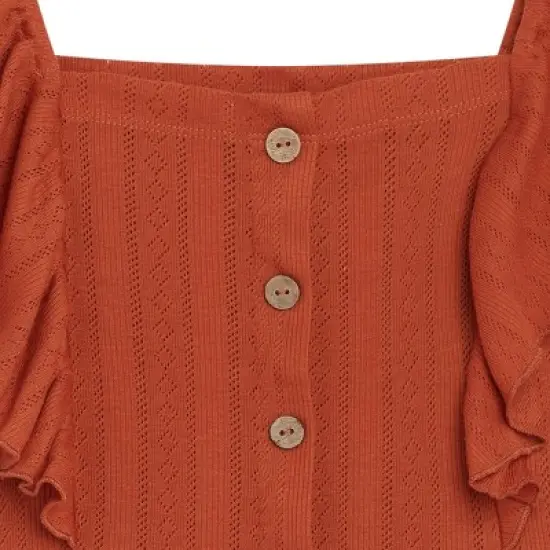 Beautees Girls' 2PC Square Neck Top with Tie Front Short image {2}