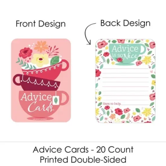 Big Dot of Happiness Floral Let's Par-Tea - Wish Card Garden Tea Party Baby Shower or Bridal Shower Activities - Shaped Advice Cards Game - Set of 20 image {2}