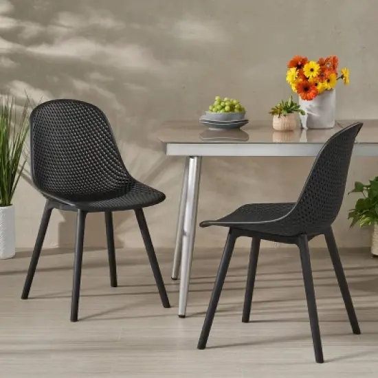 Posey 2pk Resin Modern Dining Chairs - Black - Christopher Knight Home image {4}