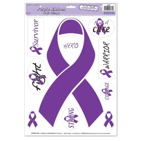 Beistle Purple Ribbon/Find A Cure Peel 'N Place, 12" x 17" Sh, (20/Pkg) Multicolored image {1}