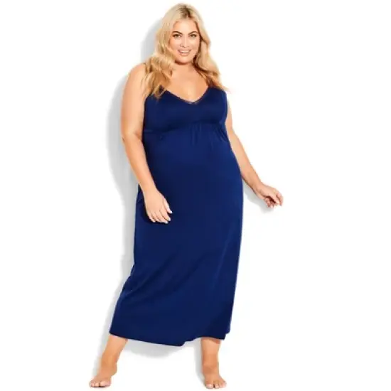 Women's Plus Size Lace Trim Plain Sleep Maxi Dress - marine | AVENUE image {3}