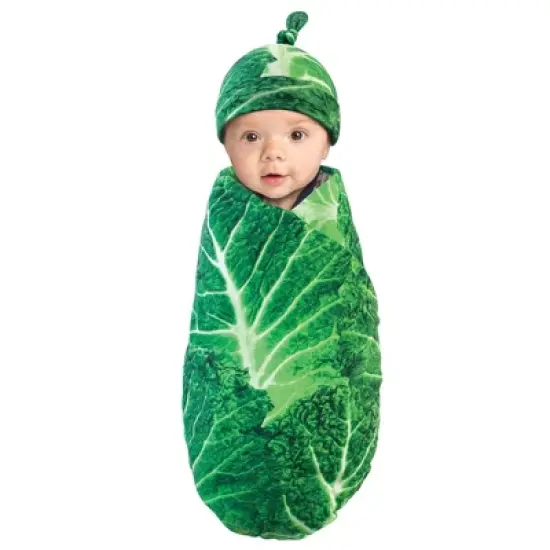 Touched by Nature Baby Organic Cotton Swaddle Blanket and Headband or Cap, Cabbage, One Size image {2}