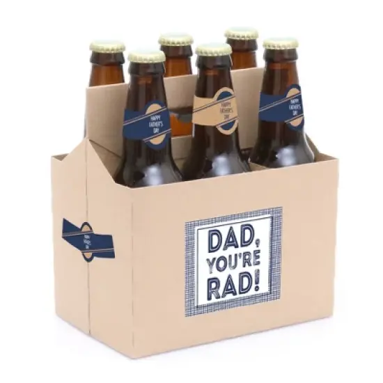 Big Dot of Happiness My Dad is Rad - Father's Day Decorations for Men - 6 Beer Bottle Label Stickers and 1 Carrier image {1}
