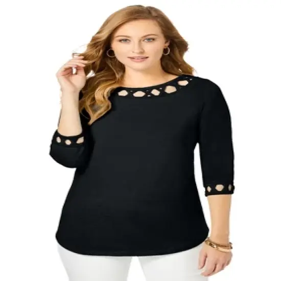 Jessica London Women&rsquo;s Plus Size Lattice Boatneck Tunic image {3}