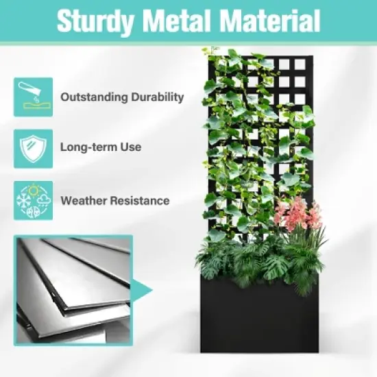 TOAOTBNBO Outdoor Planter Box with Square-Hole Trellis, Metal Raised Garden Bed for Climbing Plants, Galvanized Garden Box with Drainage Holes image {3}