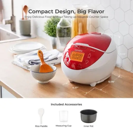 CUCKOO 6-Cup Micom Rice Cooker and Warmer White/Red: 12 Settings, Automatic Keep Warm, Dishwasher-Safe Parts, Timer image {5}
