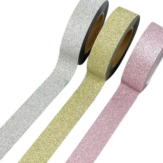 Wrapables Glitter and Shine Washi Tapes Decorative Masking Tapes (Set of 3), Solid Glitter Pastel image {3}