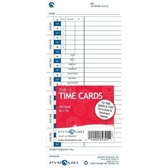 Pyramid Time Systems Pyramid Time Cards for 3000HD 3500 3550SS 3600SS 3700 Time Clocks 100/Pack image {3}