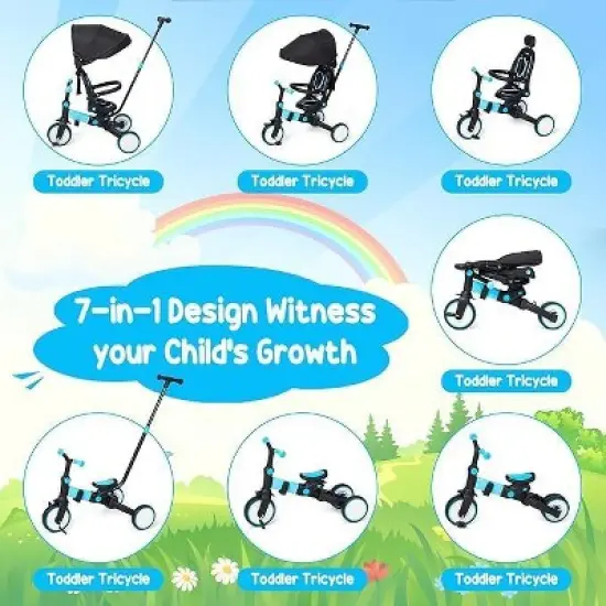 7-in-1 Toddler Tricycle for 10M-5Y, Kids Trike with Push Handle, Canopy, Safety Belt & Rotatable Seat image {4}