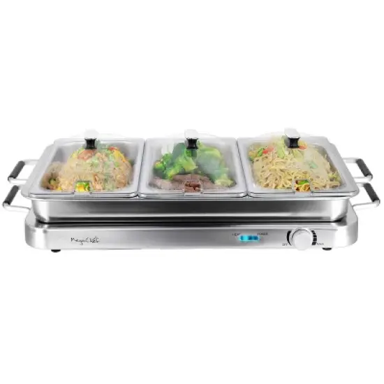 MegaChef 3-in-1 Electric Chaffing Buffet Server and Warming Tray with Triple 2.63 Quart Trays and 8. image {6}