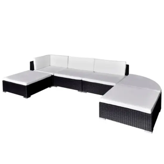 vidaXL 6 Piece Patio Lounge Set with Cushions Poly Rattan Black image {1}