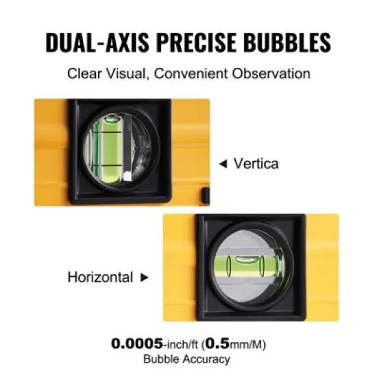 VEVOR Magnetic Torpedo Level, 600mm, Backlit Screen Mechanical Bubble Vials Ruler for 0-360 Degree, Gravity Sensor Aluminum Alloy Leveler, Yellow image {4}